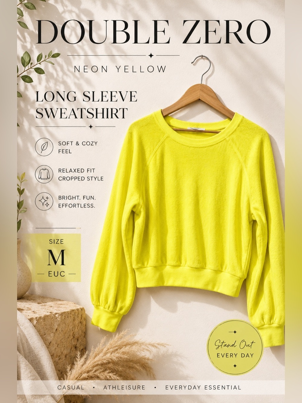 Double Zero Neon Yellow Cropped Sweatshirt Size Medium